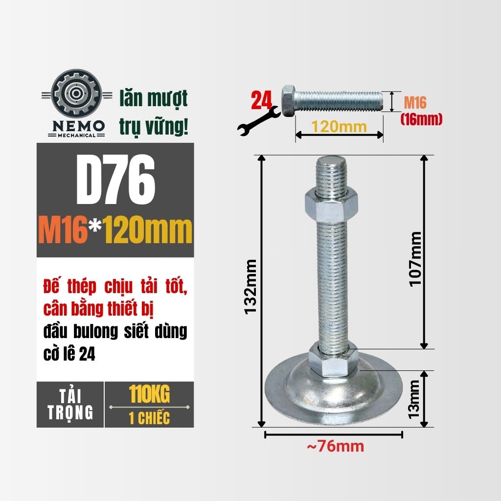 Chân Tăng Chỉnh Đế Thép Mạ Kẽm – Giải Pháp Cân Bằng Bàn Thao Tác & Băng Tải (M10, M12, M16)